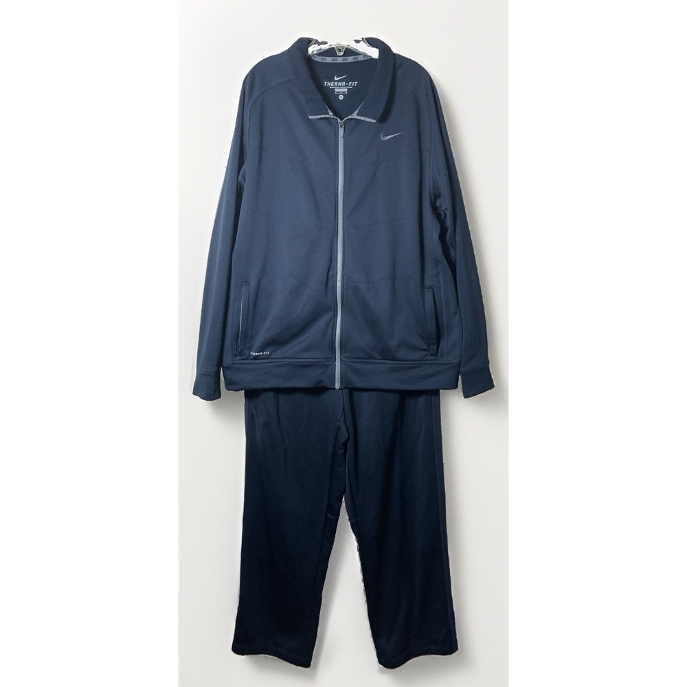 Nike Therma Fit 2 Piece Full Zip Jacket And Pants Track Set Blue Men's Size XL